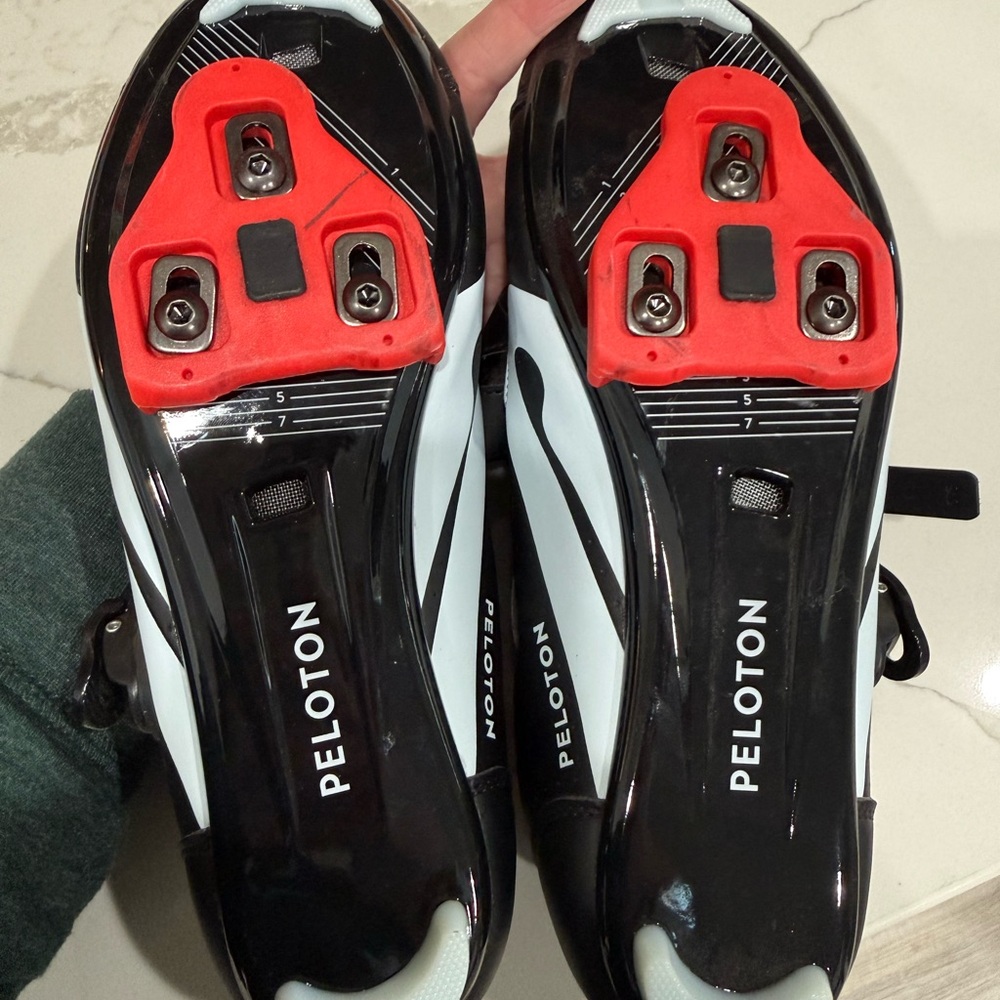 Peloton Black Cycling Shoes with Red Accents